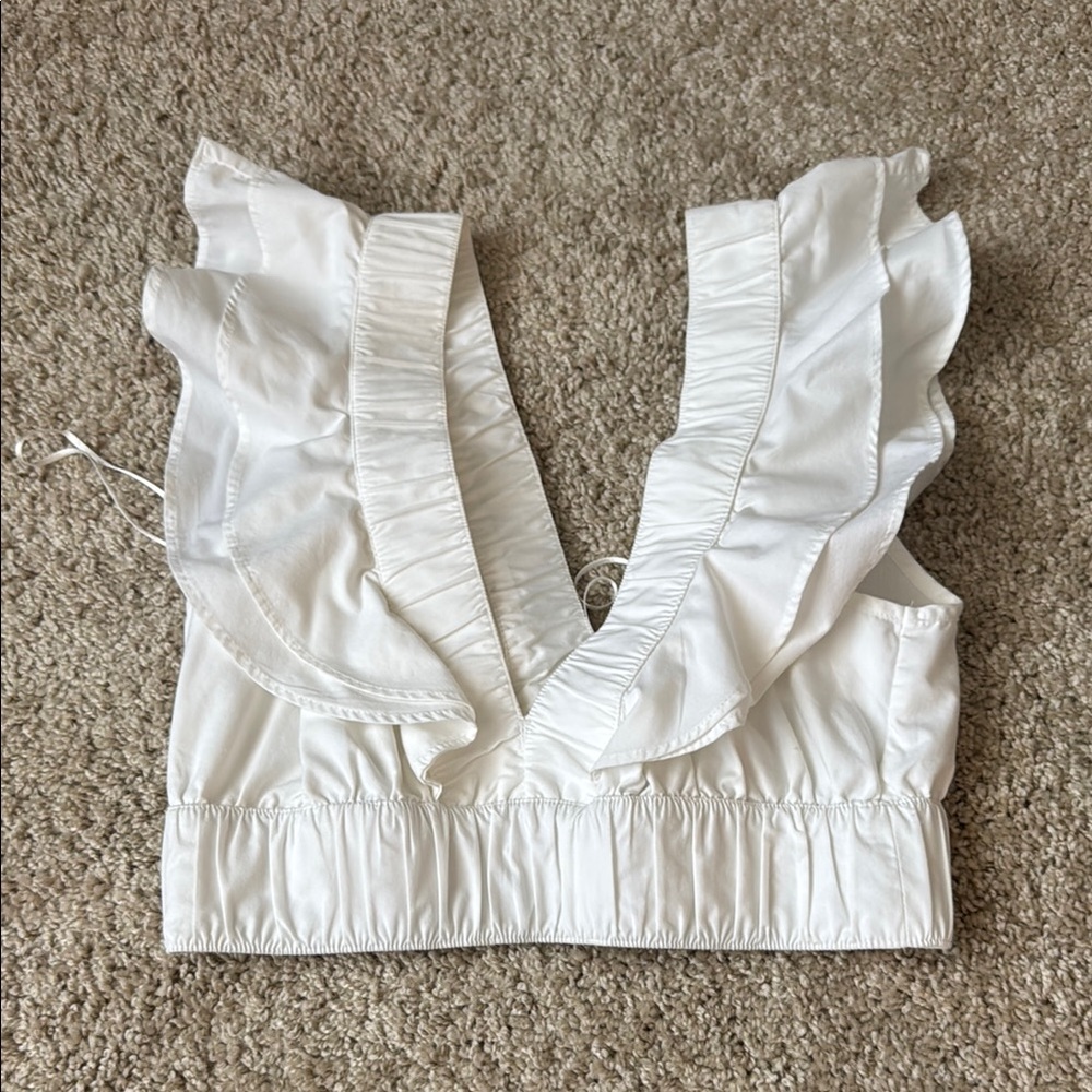 White Sleeveless Ruffled Smocked Blouse/ Abercrombie and fitch